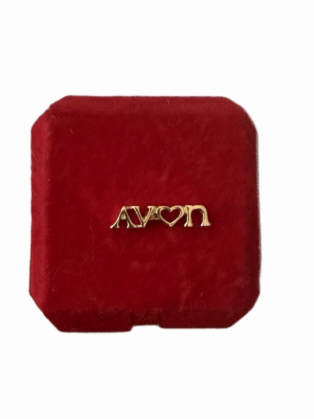 Vintage Avon Logo Lapel Pin Gold Tone Heart Accent Collectible Employee Jewelry